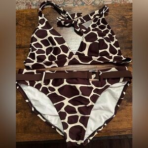 Isaac Mizrahi Brown and Cream giraffe design Bikini sz large
